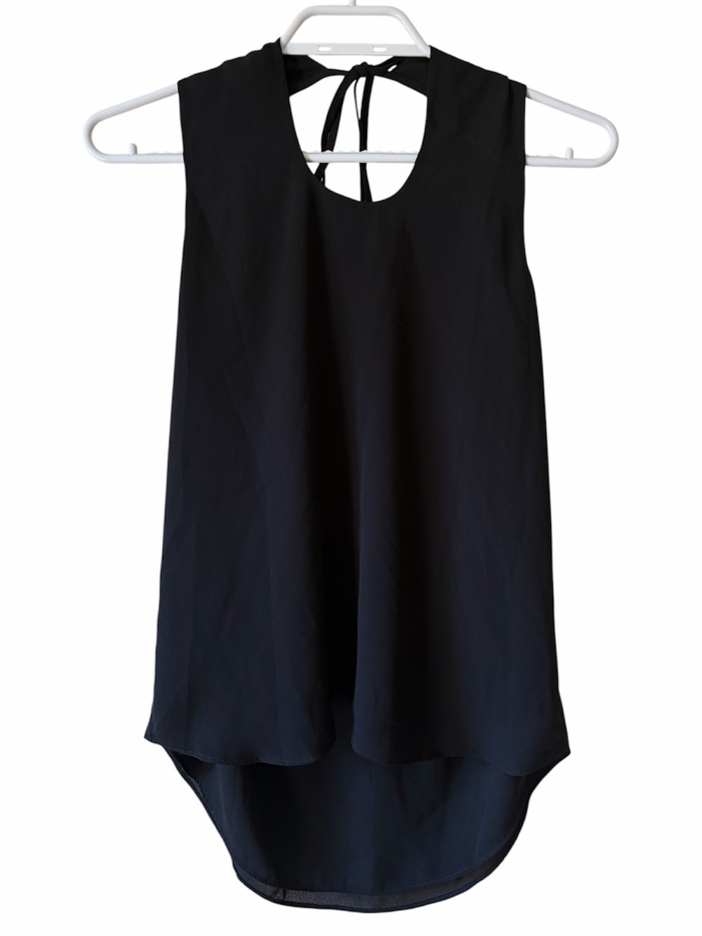 RW&CO. Black Tie-Back Tank Top High Low Hem Sleeveless Flowy Blouse Minimalist